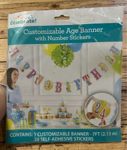 Happy Birthat Banner With Customizable Number Stickers For Your Age