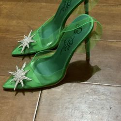 New Rhinestone Green Clear Heels 