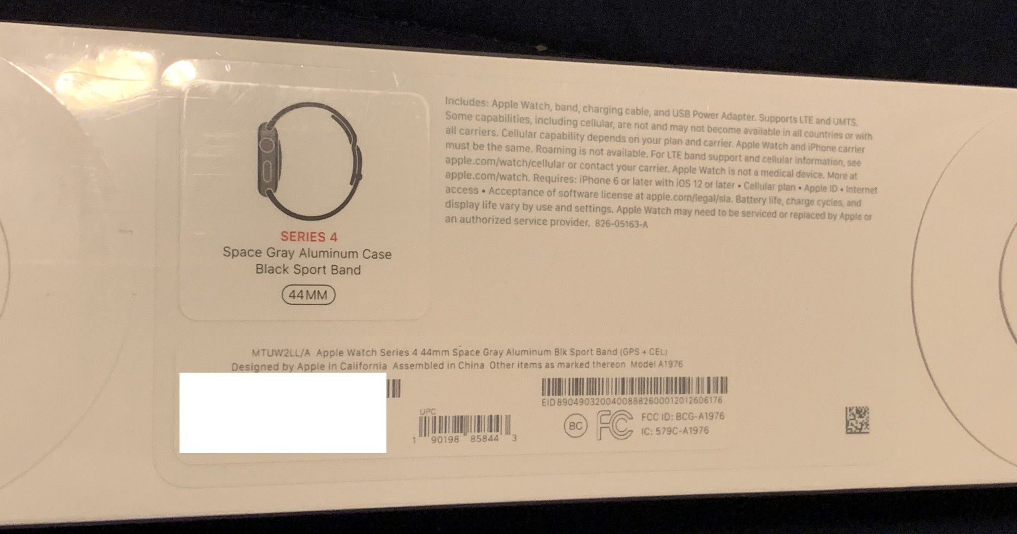 NEW Apple Watch Series 4 (GPS + Cellular) Unlocked 44mm Space Gray Aluminum Case with Black Sport Band