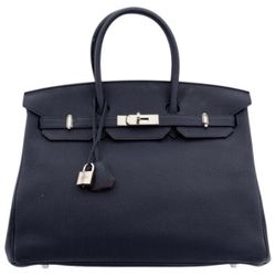 Hermès 35cm Bleu Nuit & Orange Poppy Togo Leather Verso Birkin Bag w Palladium