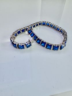 Blue Crystal Silver-Tone Tennis Bracelet