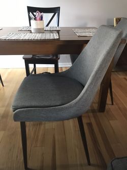 Gray dining room chair.