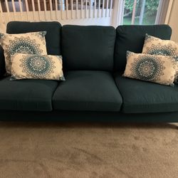 IKEA Teal Couch with 4 Decorative Pillows 