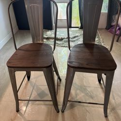 2 Counter Stools Brown And Metal