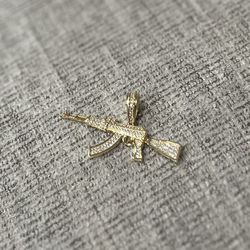 14K Gold Iced Out AK-47 Pendant