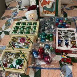 Lot Of Vantage Christmas, Ornaments, Coke tray, trees, and Mickey Mouse