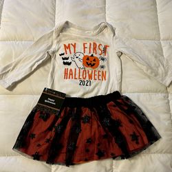 My First Halloween 2021 Onsie (just change the 1 to a 3) w/ New Tutu Infant size 6-9months