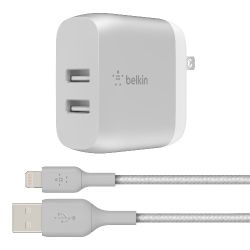 Belkin 24W Dual-Port USB-A Wall Charger + 5ft Lightning to USB-A Cable