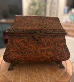 Large Vintage Patinated Brass Keepsake Box with Ring Handles