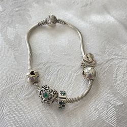 Authentic Pandora Sterling Silver Bracelet. 5 Charms. Mother’s Day