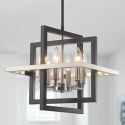 1 Pack Modern Industrial 6-Lights Geometric Black & Nickel Chandelier, Pendant Light - Retail $110