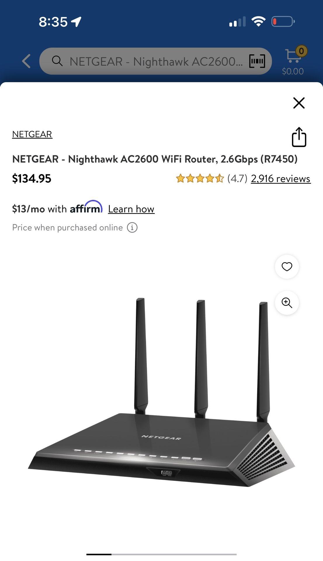 NEW….. NETGEAR - Nighthawk AC2600 WiFi Router, 2.6Gbps (R7450)