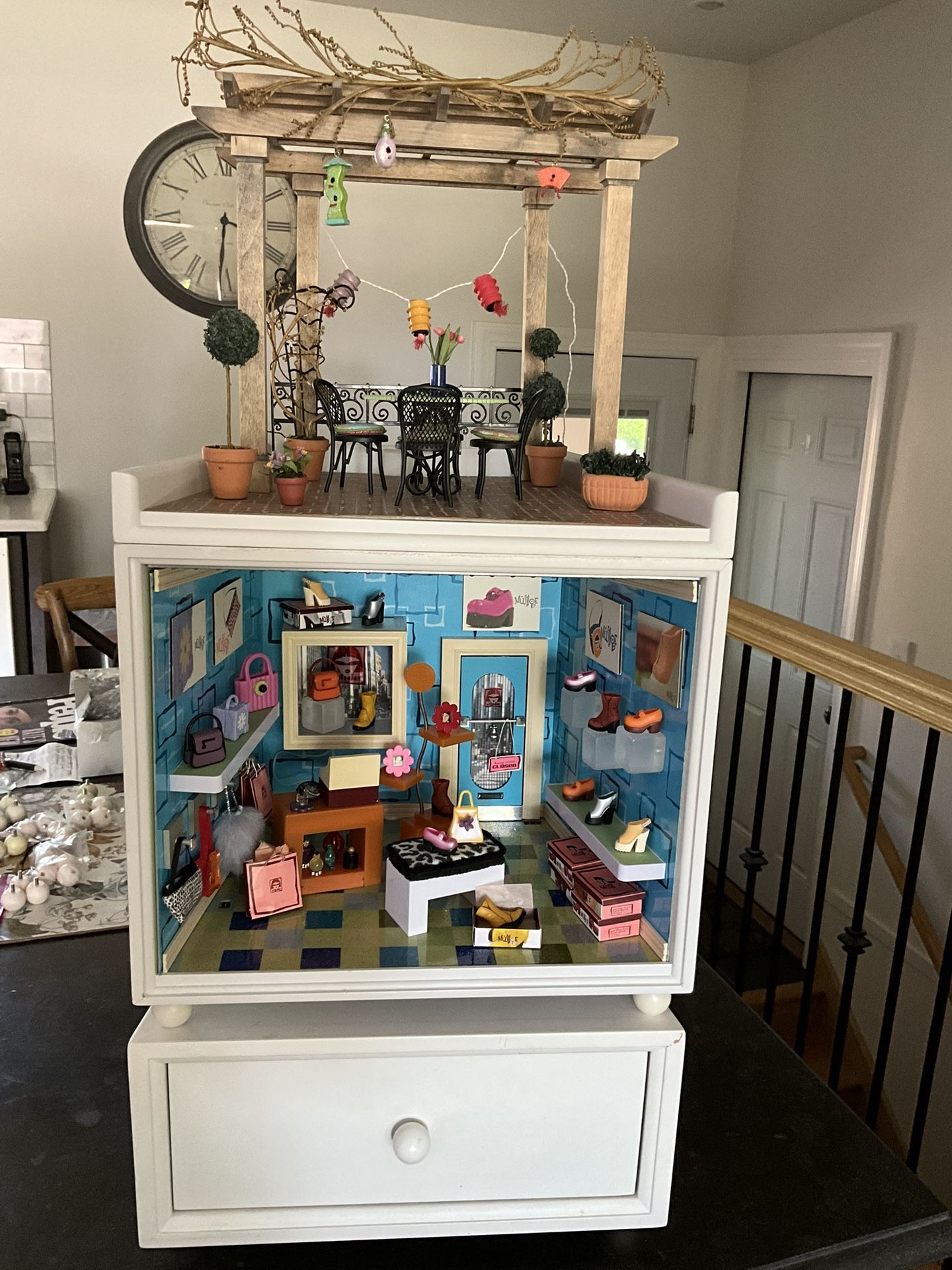 American Girl Minis Illuma Stackable Light Up Petite Boutique Rooftop Patio With Storage Drawer And Transformer