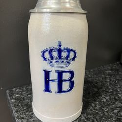 HB Hofbräu München 1L Beer Stein w Pewter Lid