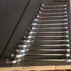 14 piece 4 way head open end wrench  set in foam organizer 10 through  27 mm
