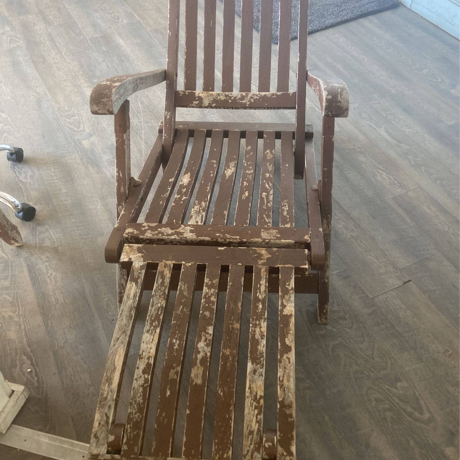 Antique solid teakwood steamboat lounge chairs heavy duty brass fittings