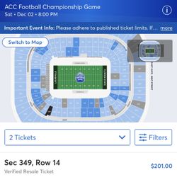 2 ACC CHAMPIONSHIP TICKETS FLORIDA STATE VS LOUISVILLE 