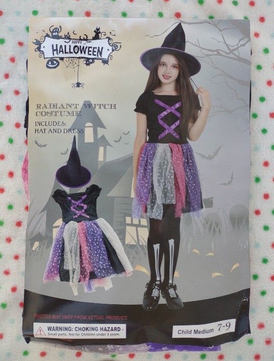 Happy Halloween Radiant Witch Costume Hat & Dress Child Medium 7/9