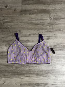 No Boundaries Wireless Mesh Floral Bralette Bra XXXL Purple/Yellow Hook & Eye