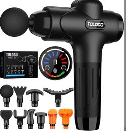 TOLOCO X8 Percussion Handheld Massage Gun, Black, 10 Heads, Battery, 6H