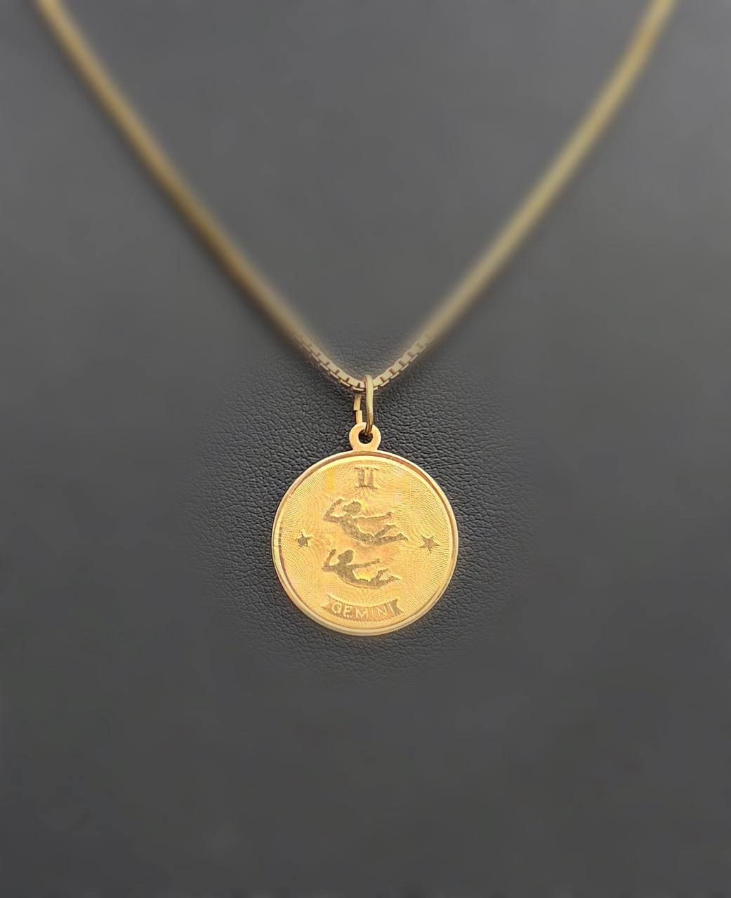 14k solid yellow gold Gemini Zodiac Pendant charm