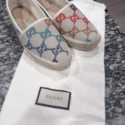 Gucci Beige and Multicolor Espadrilles Size 8