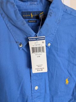 READ DESCRIPTION. Polo Ralph Lauren Men's L Classic Fit Blue Linen Cotton (Unused, has smudges)