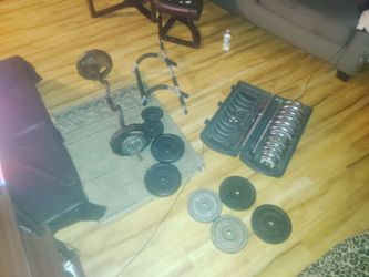 Dumbbells Weights workout equipment, Pull up bar,  Indoor workout bike