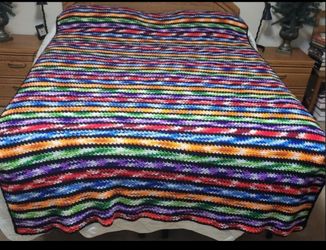 Crochet Afghan Handmade Queen sized Striped