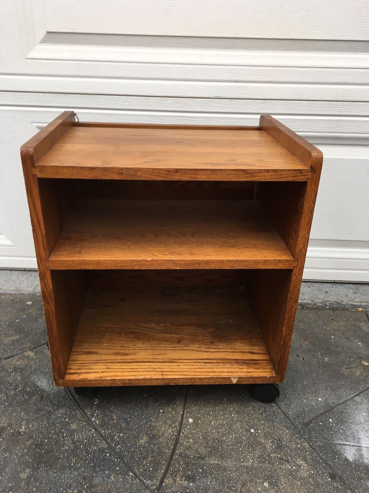 Small wooden 3-layer shelf bookcase/ cart / printer cabinet on wheels