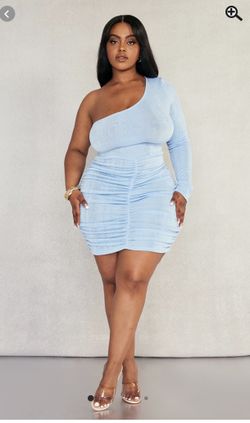 Light Blue Acetate One Shoulder Slinky Bodycon Dress