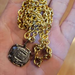 18KT GOLD CHAIN AND AUTHENTIC PIRATE COIN 1619 PENDANT