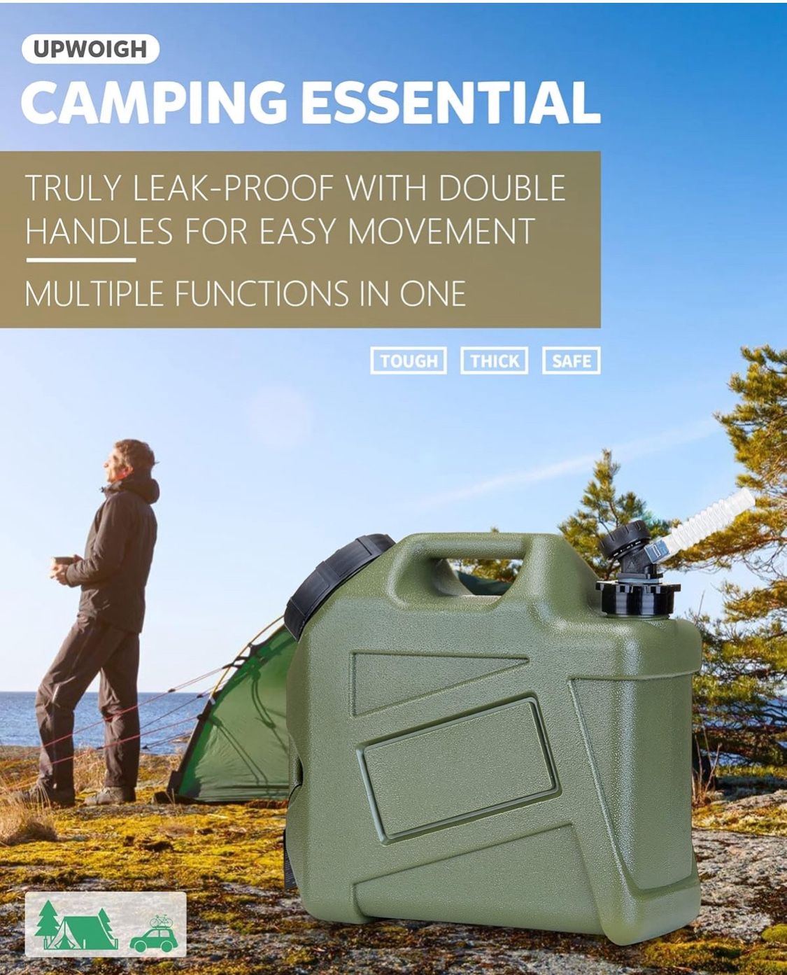 Water Container, Camping/Hikin, 2.6 Gallon Water Containers Jug, Military Green