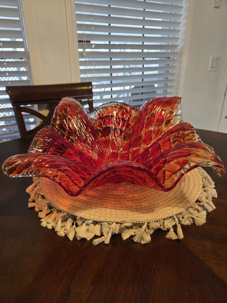 MURANO VETRO ESEGUITO ITALIAN MCM FLORAL ART GLASS BOWL