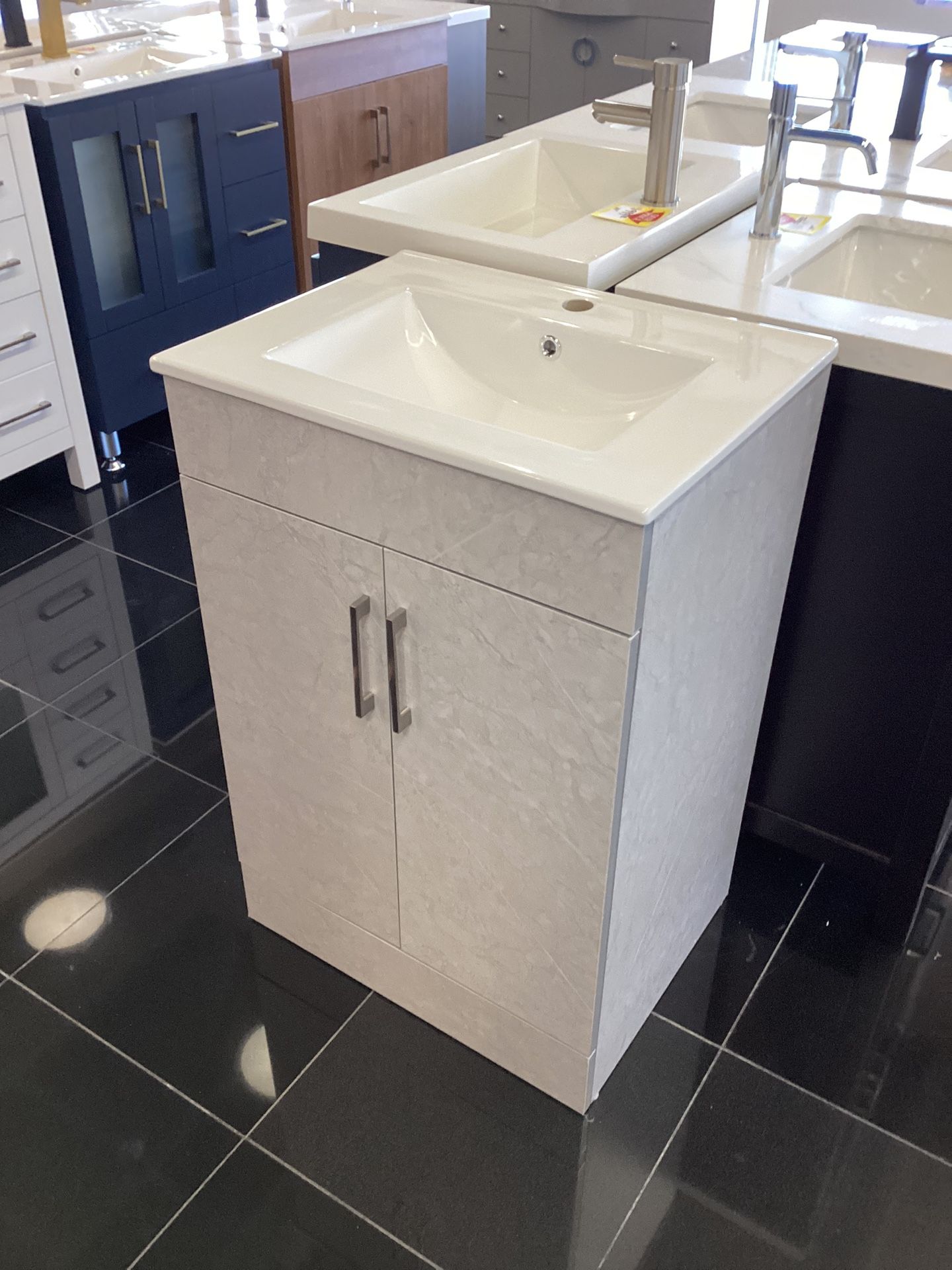 24” Bathroom Vanity Cabinet New Wood White Or Grey Walnut Colors Fully Assembled White Top Sink Integrated Ready For Pick Up Today