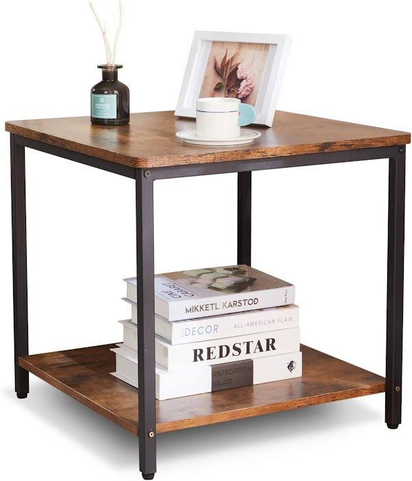 Side Table 20 Inch Square Modern End Table, Night Stand with 2-Tier Storage Shelf, Living Room Small Coffee Table, Wood Finish Bedside Table for Bedro