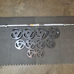 7'x 45lb CAP OLYMPIC BARBELL & 150lbs CAP OLYMPIC GRIP PLATES  $225 FIRM- Read DESCRIPTION for DETAILS & DIMENSIONS: Tap "SEE MORE"