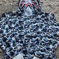 blue bape hoodie size xl