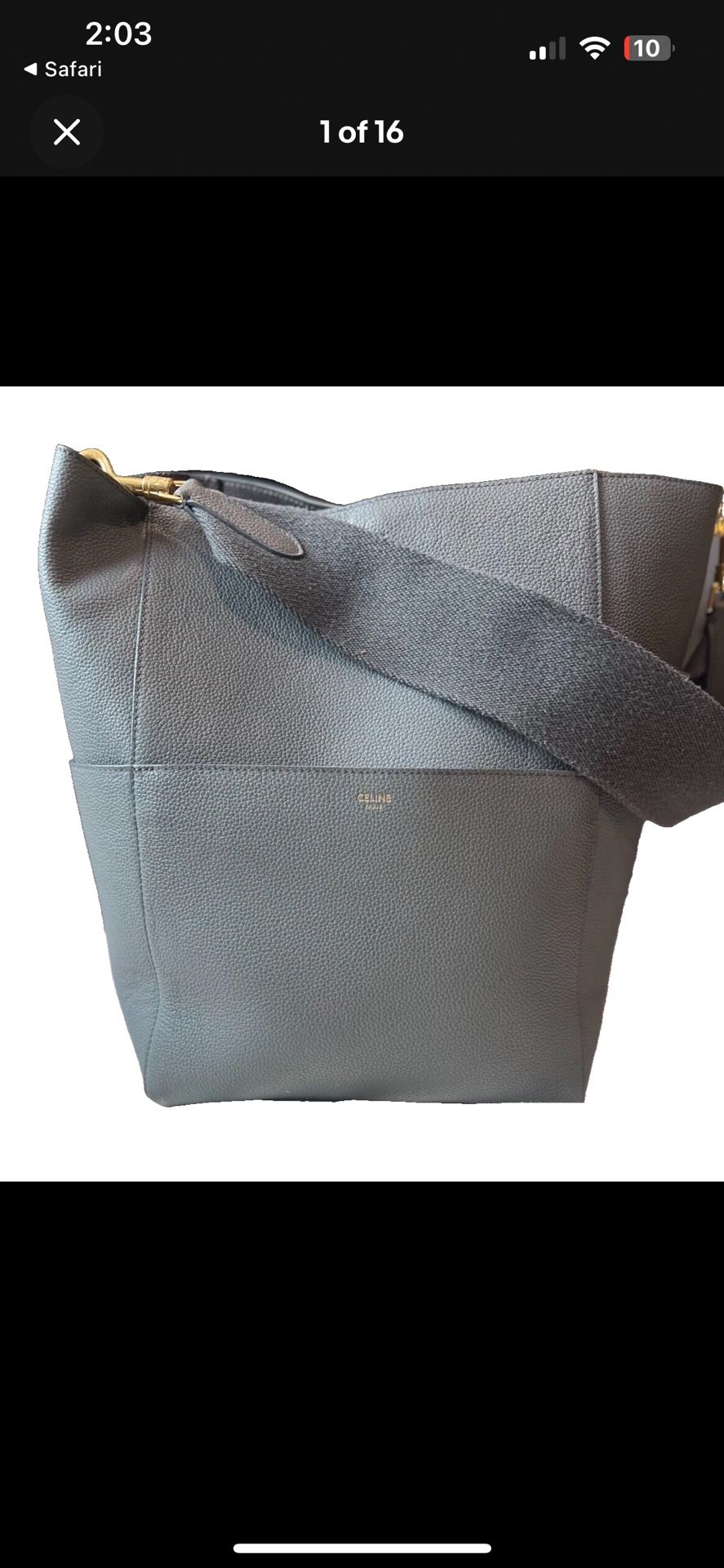 Celine Sangle Bucket Bag Calfskin Leather Shoulder Bag Gray