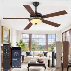 56 in. indoor/Outdoor Downrod Mount Ceiling Fan with Lights and Remote/APP Control, , Quiet DC Motor, Dual Finish Blades