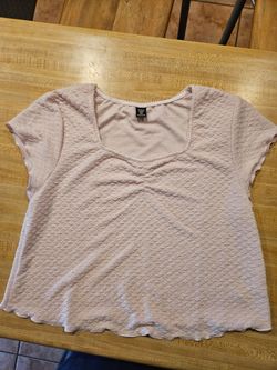 SHEIN Curve Pink Textured Square Neck Top