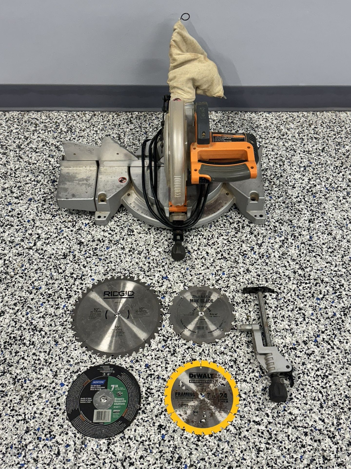 RIGID 10” MITER SAW WITH LED LASER LINE CUT INDICATOR AND ASSORTED BLADES!!!