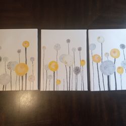 3 Panel Modern Abtract Mushroom Flower  Art Decor Canvas Paintings 12 By 16