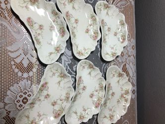Antique Porcelain Floral Asparagus Dishes Set of 6
