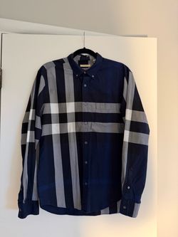 Burberry Check Plaid Long Sleeve Button Up Shirt Men’s Large Navy Blue Gray