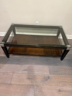 Glass Top Coffee Table with Wood Shelf