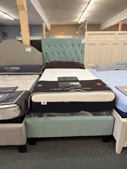 Light Blue Twin Button Tufted Upholstered Bed - MATTRESS NOT INCLUDED