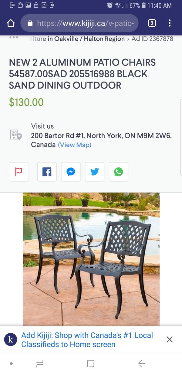 New 2 Aluminum Patio Chairs 54587 00sad 205516988 Black Sand Dining Outdoor 80 00 For In San Jacinto Ca Offerup - Oakville Patio Furniture Kijiji New 2 Aluminum Patio Chairs 54587 00sad 205516988 Black Sand Dining Outdoor 80 00 For In San Jacinto Ca Offerup - Oakville Patio Furniture Kijiji