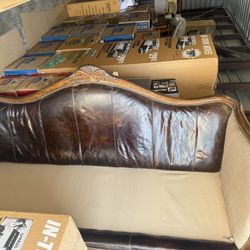 Victorian Style - Wood, Leather, Toile, Couch