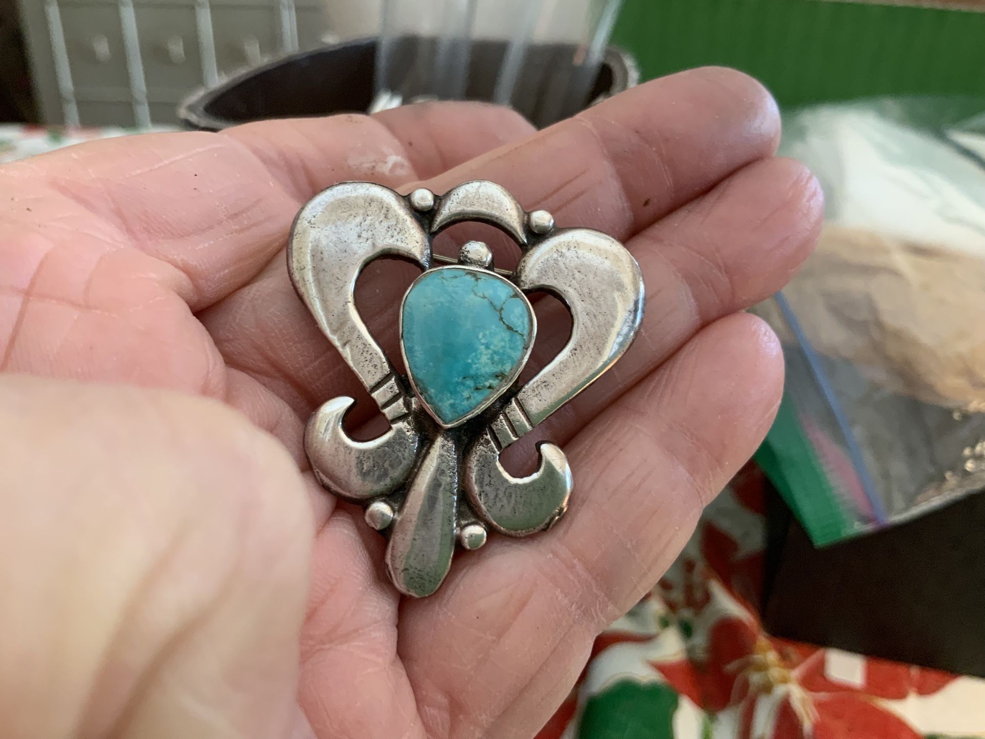 Silver And Turquoise Brooch 